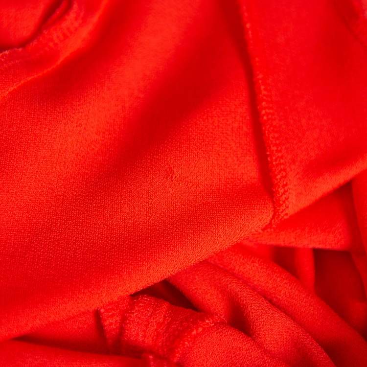 مملوكة مسبقًا Christian Dior Red Knit  Lace Trim Draped Detail Midi Dress L
