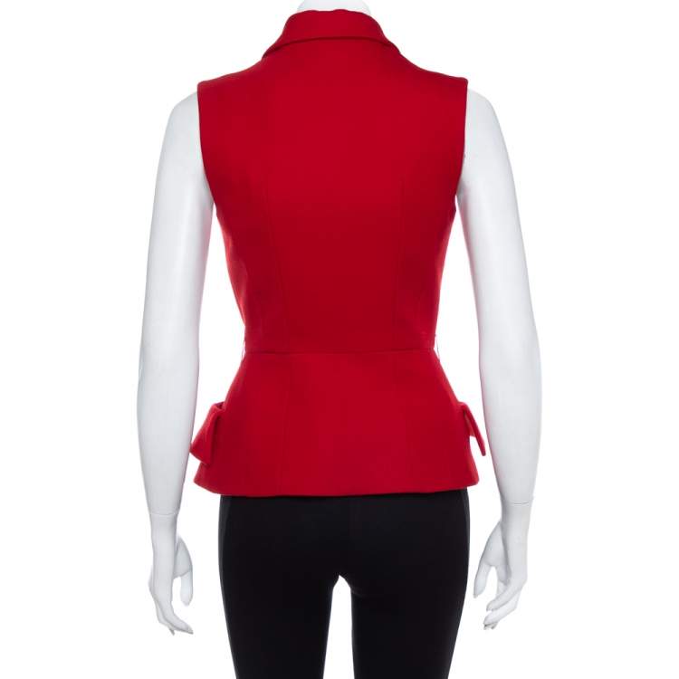 Pre Owned Christian Dior Red Wool Sleeveless Blazer M