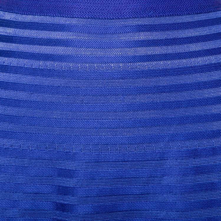 Pre Owned Christian Dior Blue Silk Knit Cross Back Detail Sleeveless Dress L