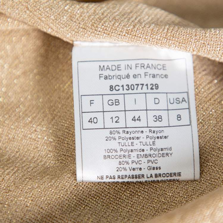 Pre Owned Christian Dior Gold Lurex Knit Bead Embellished Button Front Cardigan L