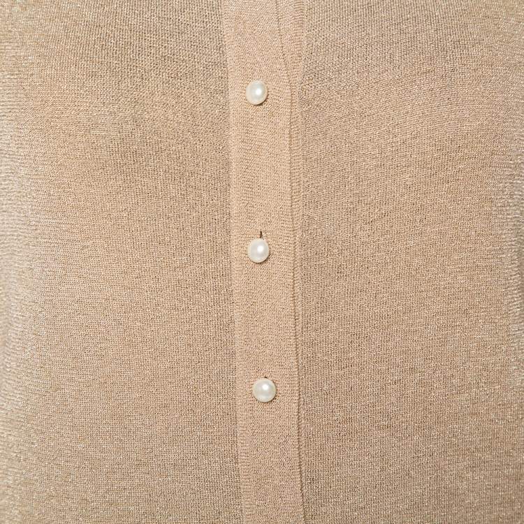 Pre Owned Christian Dior Gold Lurex Knit Bead Embellished Button Front Cardigan L
