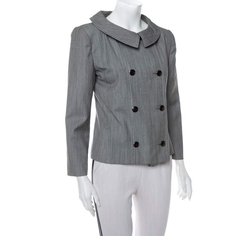 Pre Owned Christian Dior Grey Wool Double Breasted Vintage Blazer M