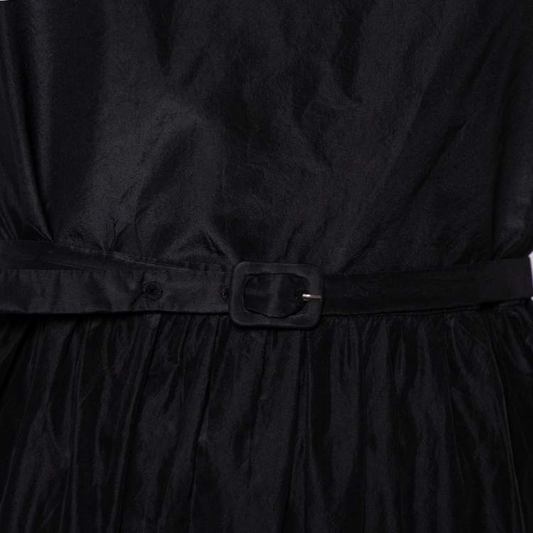 Pre Owned Christian Dior Black Silk Belted Tiered Maxi Dress L