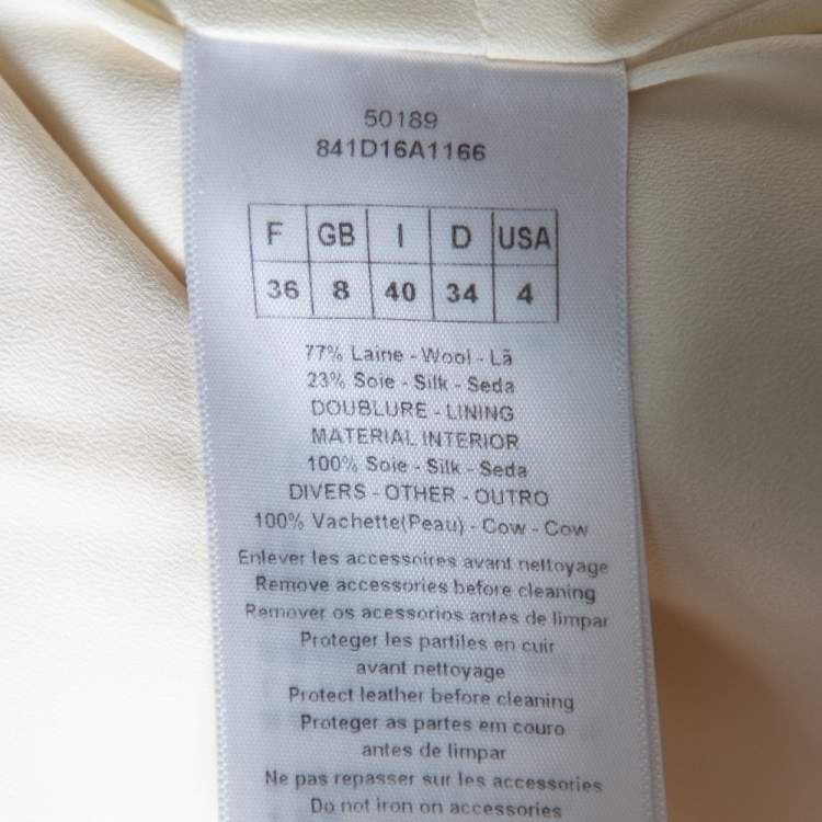 Pre Owned Christian Dior Cream Wool & Silk Collar Detail Pleated Belted Mini Dress S