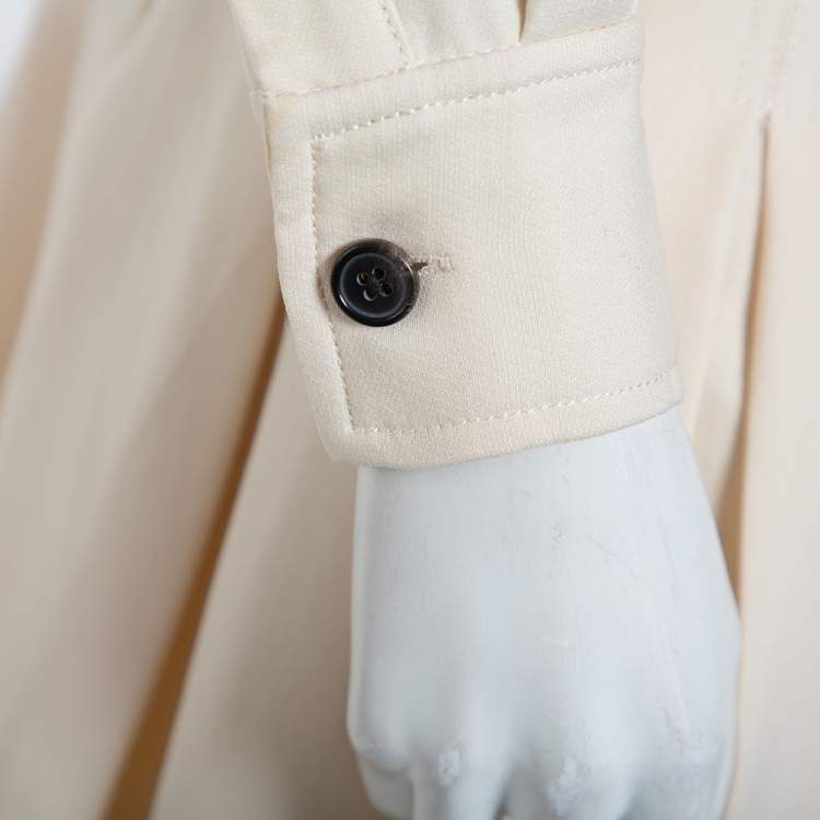 Pre Owned Christian Dior Cream Wool & Silk Collar Detail Pleated Belted Mini Dress S