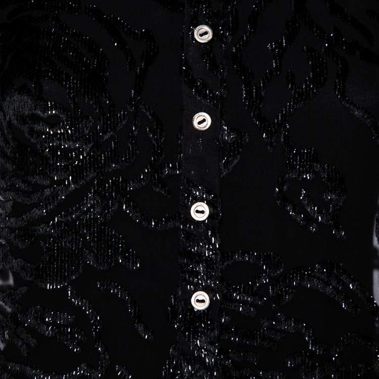 مملوكة مسبقًا Christian Dior Vintage Black Devore Waist Tie Detail Button Front Shirt M
