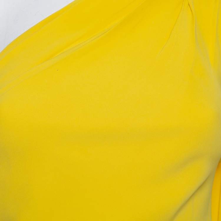 Pre Owned Christian Dior Yellow Crepe Trail Detail One Shoulder Maxi Dress S