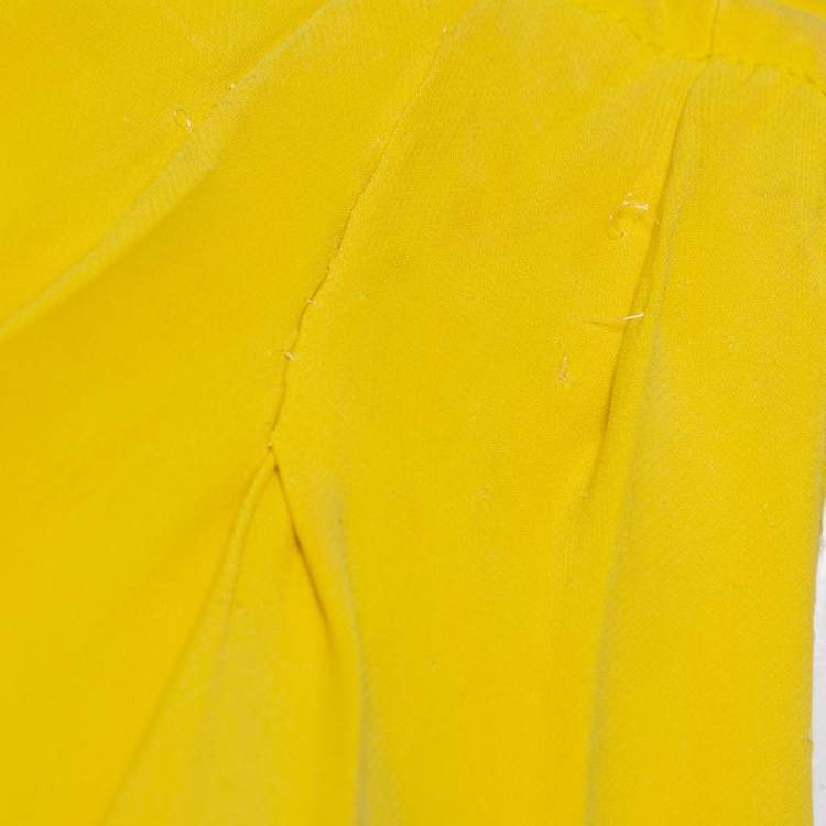 Pre Owned Christian Dior Yellow Crepe Trail Detail One Shoulder Maxi Dress S