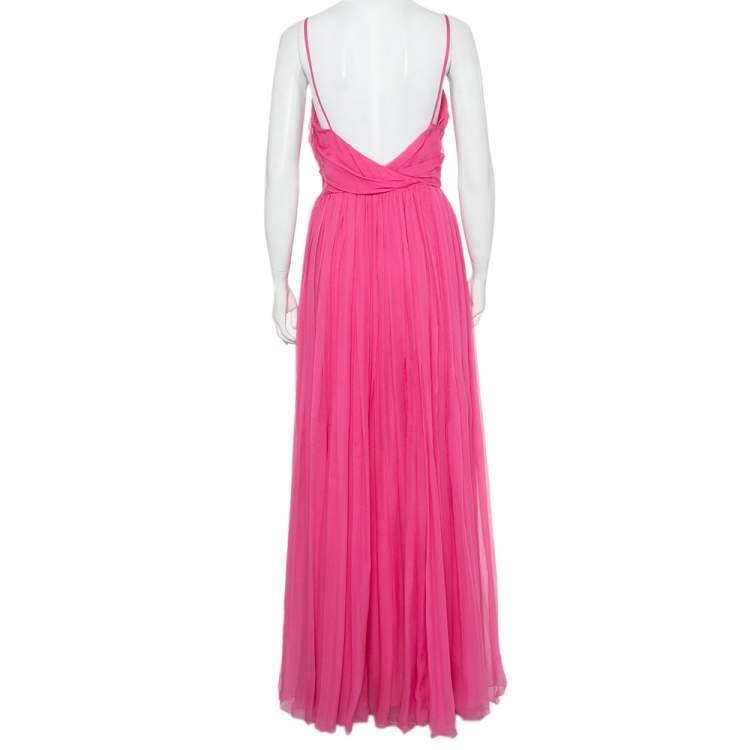 Pre Owned Christian Dior Pink Silk Chiffon Pleated Sleeveless Gown M