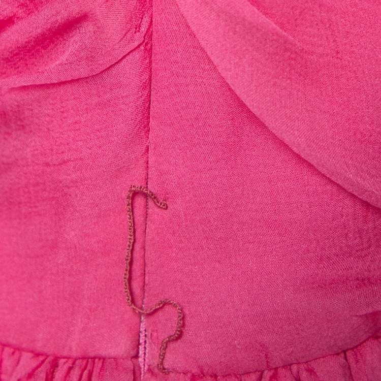 Pre Owned Christian Dior Pink Silk Chiffon Pleated Sleeveless Gown M