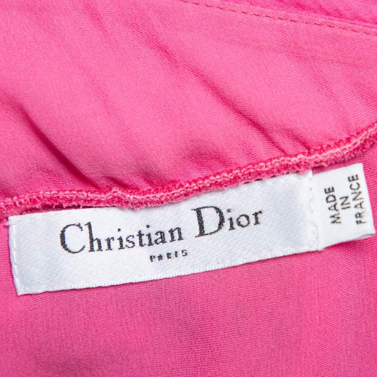 Pre Owned Christian Dior Pink Silk Chiffon Pleated Sleeveless Gown M
