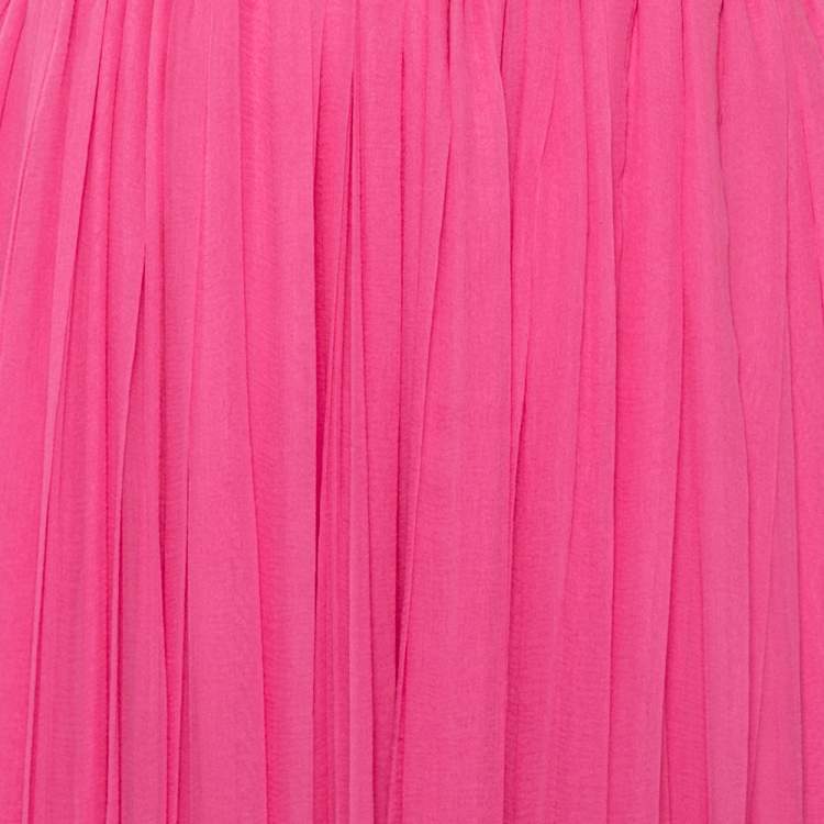 Pre Owned Christian Dior Pink Silk Chiffon Pleated Sleeveless Gown M