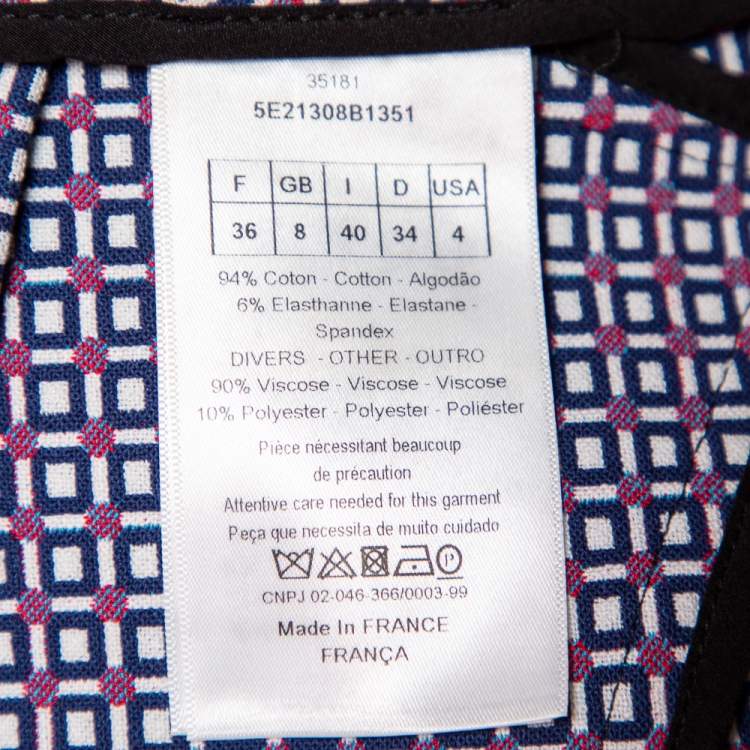 مملوكة مسبقًا Christian Dior Navy Blue Patterned Knit Contrast Trim Detail Mini Skirt S
