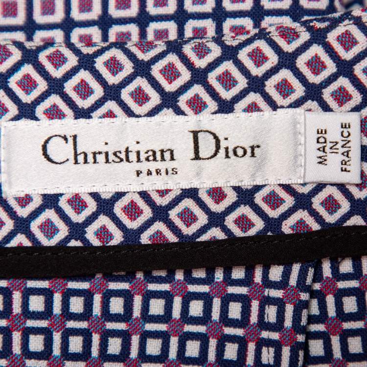مملوكة مسبقًا Christian Dior Navy Blue Patterned Knit Contrast Trim Detail Mini Skirt S
