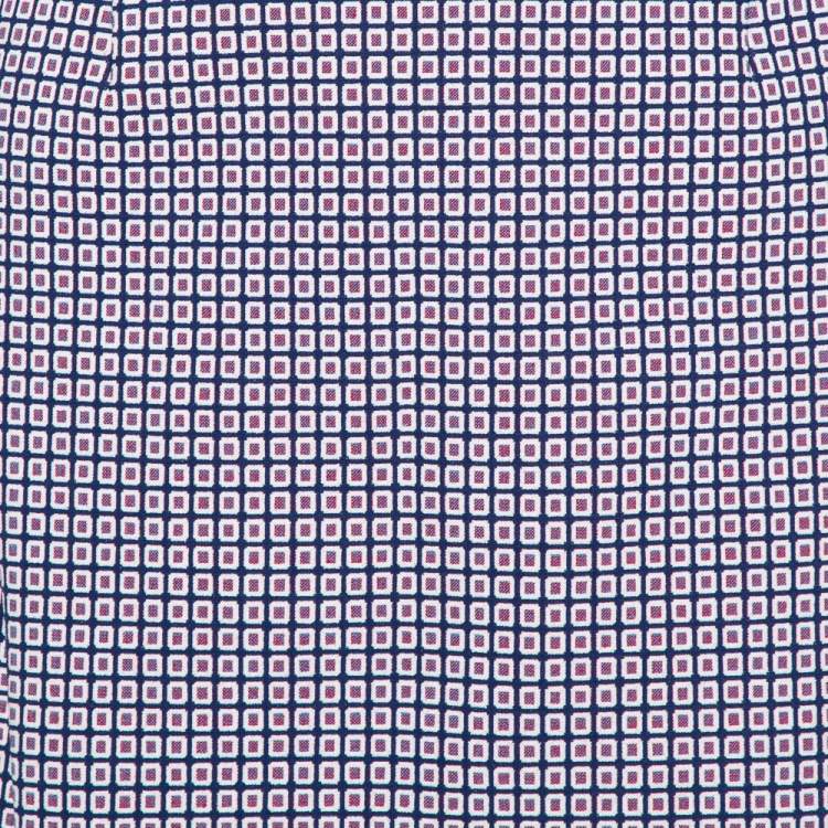 مملوكة مسبقًا Christian Dior Navy Blue Patterned Knit Contrast Trim Detail Mini Skirt S