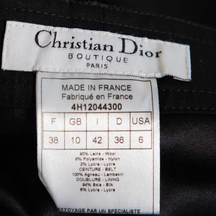 Pre Owned Christian Dior Black Wool Rockstud Leather Belt Detail Straight Leg Pants M