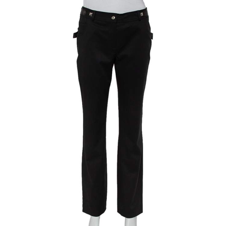 Pre Owned Christian Dior Black Wool Rockstud Leather Belt Detail Straight Leg Pants M