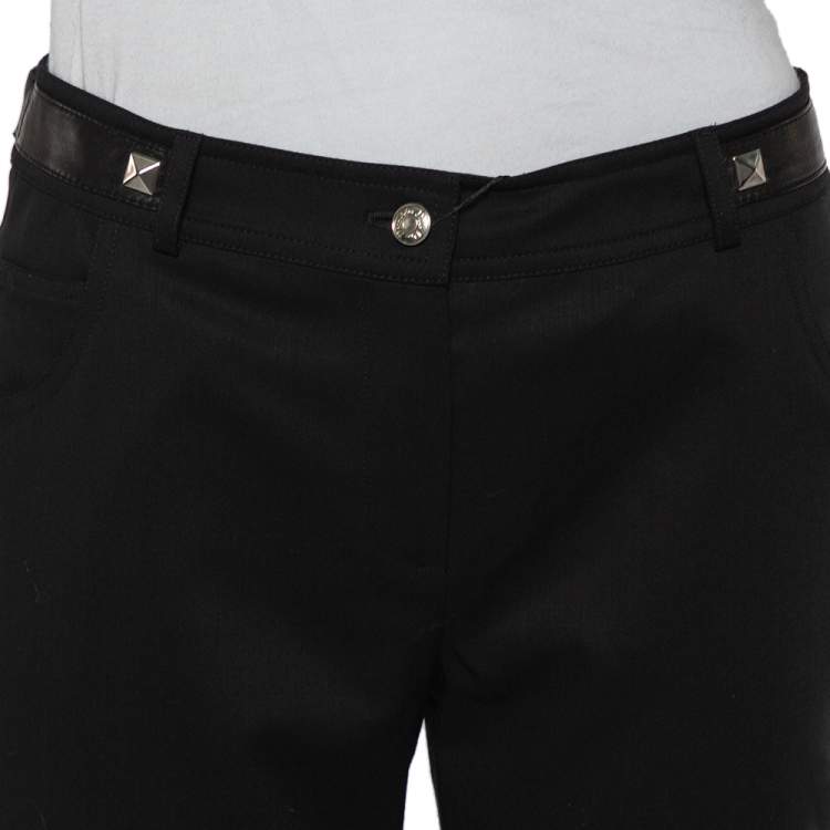 Pre Owned Christian Dior Black Wool Rockstud Leather Belt Detail Straight Leg Pants M