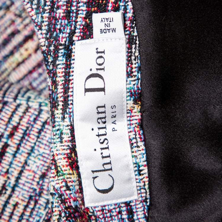 Pre Owned Christian Dior Multicolor Textured Cotton Frayed Hem Dress Coat M