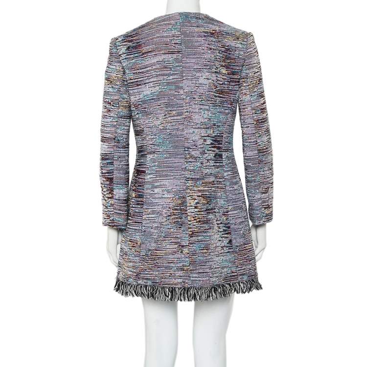 Pre Owned Christian Dior Multicolor Textured Cotton Frayed Hem Dress Coat M