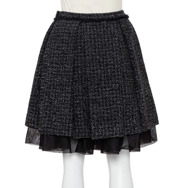 Pre Owned Christian Dior Black Lurex Tweed Pleated Mini Skirt M
