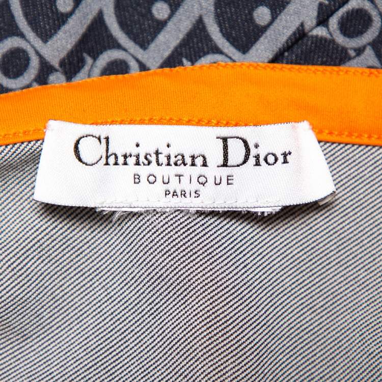 Pre Owned Christian Dior Vintage Navy Blue Logo Monogram Jersey Contrast Trim Camisole M