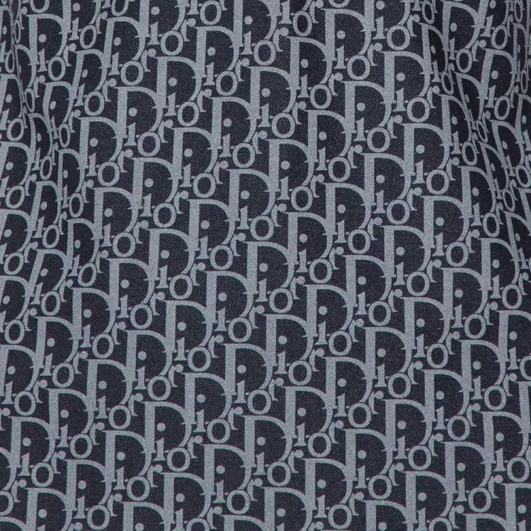 Pre Owned Christian Dior Vintage Navy Blue Logo Monogram Jersey Contrast Trim Camisole M