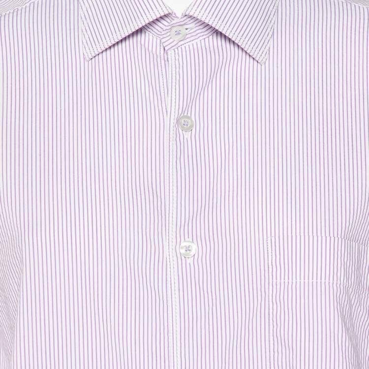 Pre Owned Christian Dior Purple Striped Cotton Button Front Shirt L