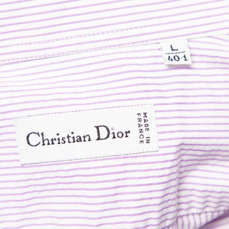 Pre Owned Christian Dior Purple Striped Cotton Button Front Shirt L