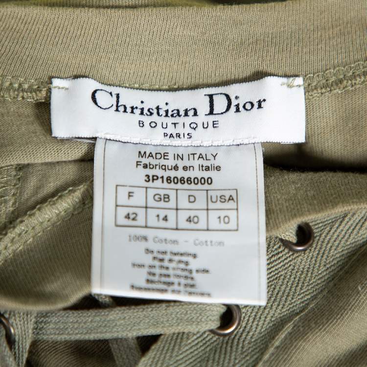 Pre Owned Christian Dior Green Cotton Knit Lace Up Detail Sleeveless Midi Dress L
