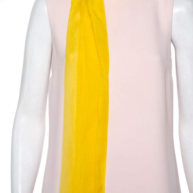 Pre Owned Christian Dior Pink Silk Contrast Neck Wrap Detail Shift Dress M