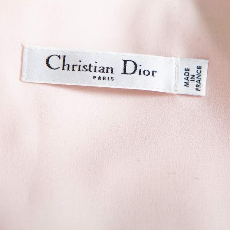 Pre Owned Christian Dior Pink Silk Contrast Neck Wrap Detail Shift Dress M