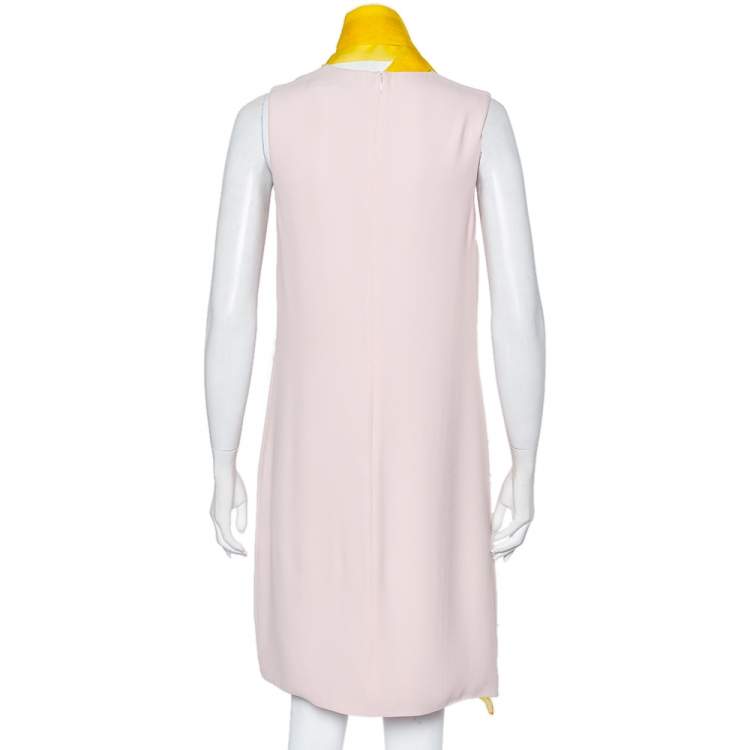Pre Owned Christian Dior Pink Silk Contrast Neck Wrap Detail Shift Dress M