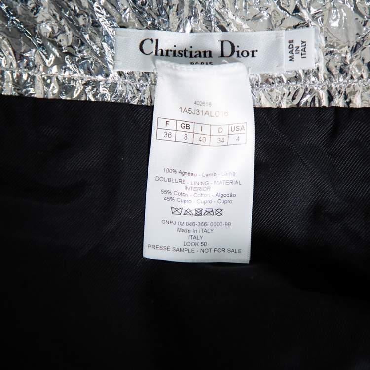 Pre Owned Christian Dior Metallic Silver Lambskin Button Front Mini Skirt S