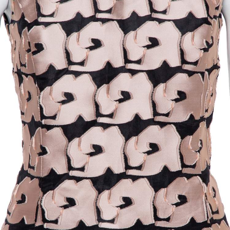 Pre Owned Christian Dior Black & Pink Jacquard Sleeveless Top M