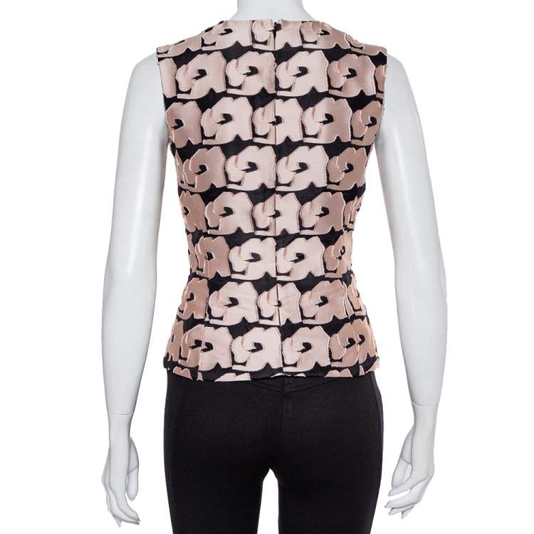 Pre Owned Christian Dior Black & Pink Jacquard Sleeveless Top M