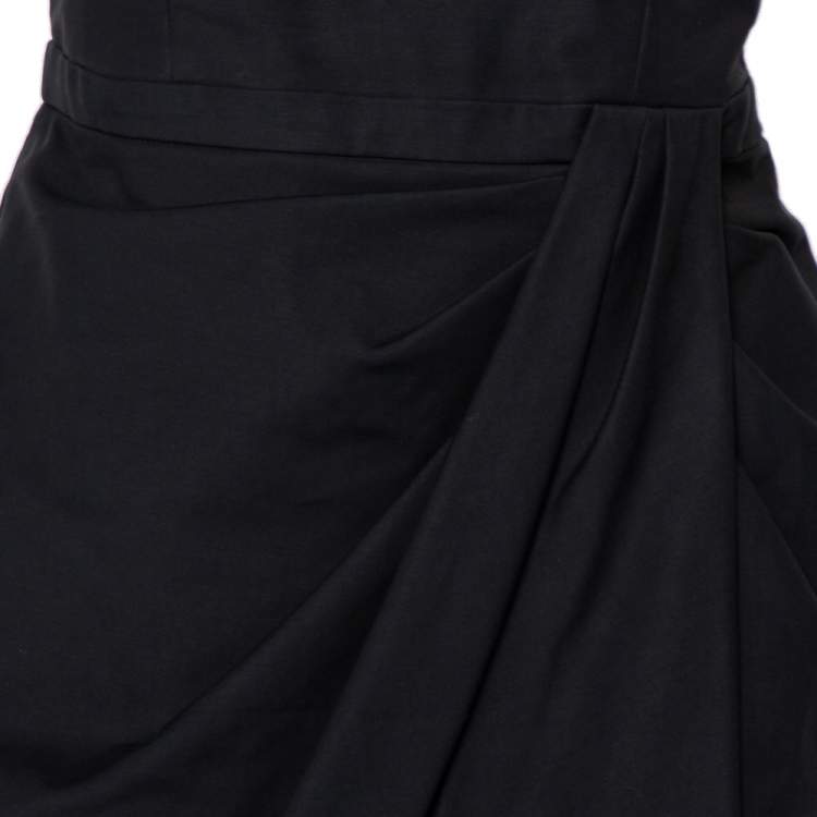 Pre Owned Christian Dior Black Cotton Draped Sleeveless Faux Wrap Mini Dress M