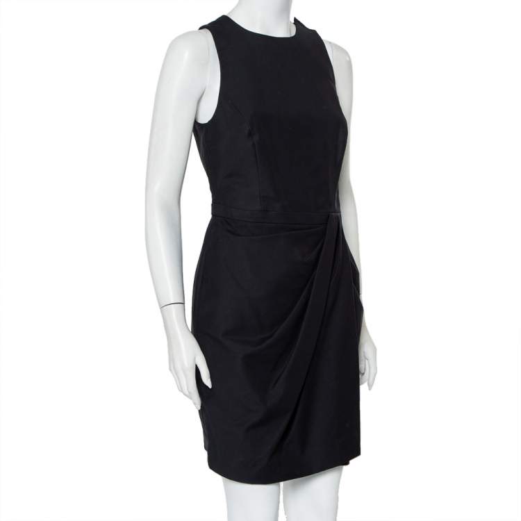 Pre Owned Christian Dior Black Cotton Draped Sleeveless Faux Wrap Mini Dress M