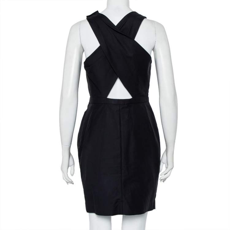 Pre Owned Christian Dior Black Cotton Draped Sleeveless Faux Wrap Mini Dress M