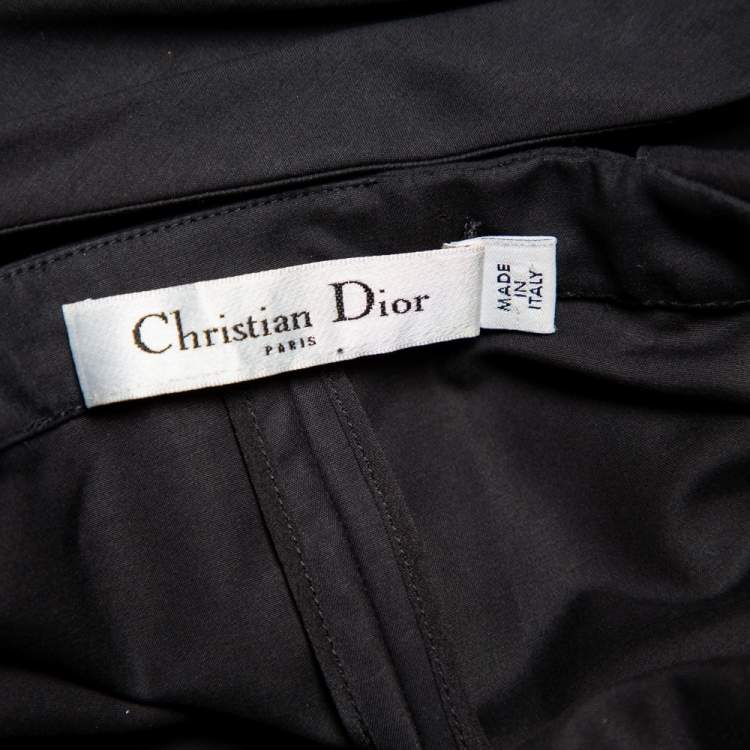 Pre Owned Christian Dior Black Cotton Draped Sleeveless Faux Wrap Mini Dress M