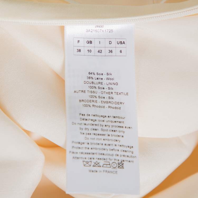 Pre Owned Christian Dior Cream Wool & Silk Sequin Embellished Cape Detail Shift Dress M
