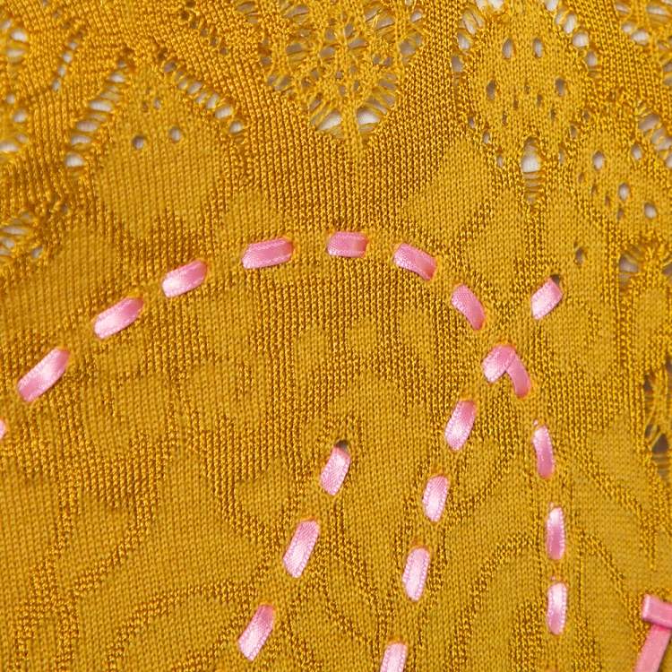 Pre Owned Christian Dior Mustard Yellow Knit Contrast Trim Sequin Detail Tank Top M
