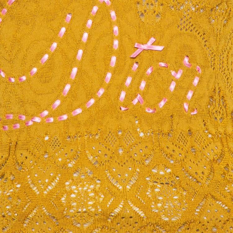 Pre Owned Christian Dior Mustard Yellow Knit Contrast Trim Sequin Detail Tank Top M
