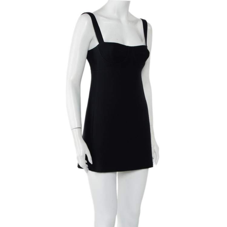Pre Owned Christian Dior Black Wool & Silk Bustier Detail Mini Dress S