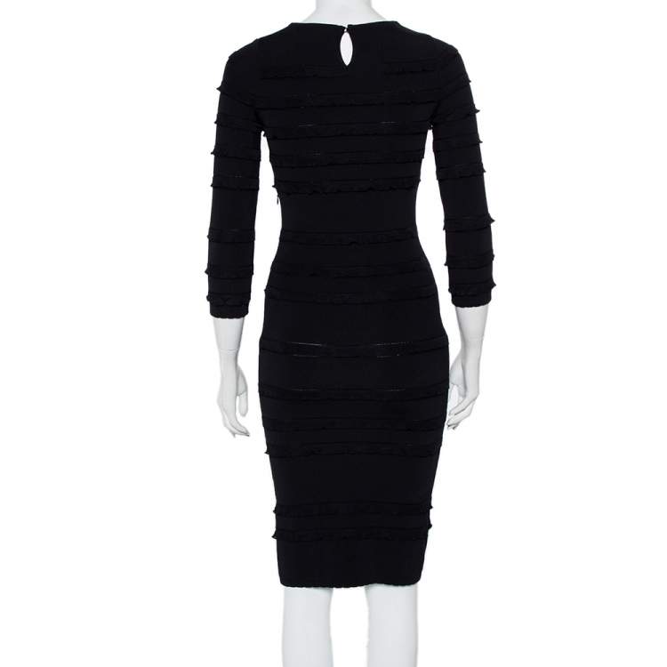 Pre Owned Christian Dior Black Knit Ruffle Detail Sheath Dress S