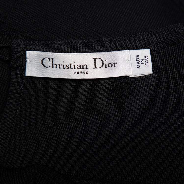 Pre Owned Christian Dior Black Knit Ruffle Detail Sheath Dress S
