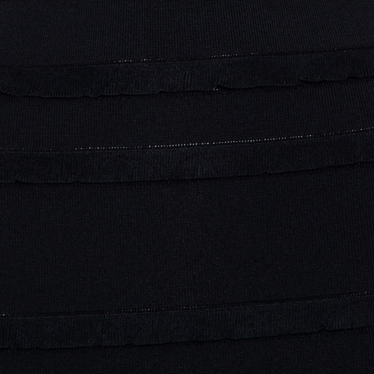 Pre Owned Christian Dior Black Knit Ruffle Detail Sheath Dress S