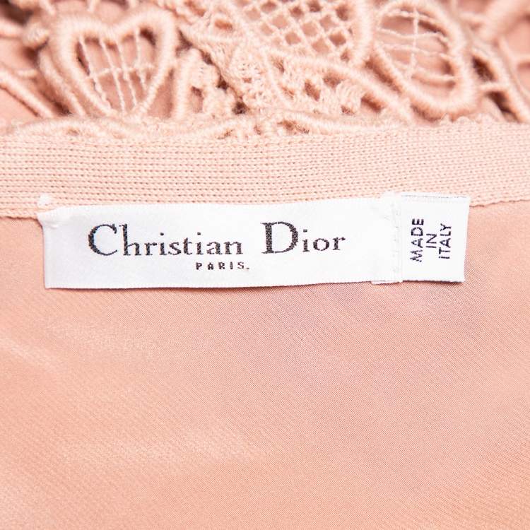 Pre Owned Christian Dior Light Pink Lace Flared Dress S
