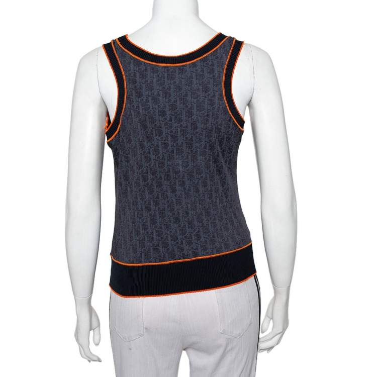 Pre Owned Christian Dior Navy Blue Oblique monogram Jersey Tank Top M