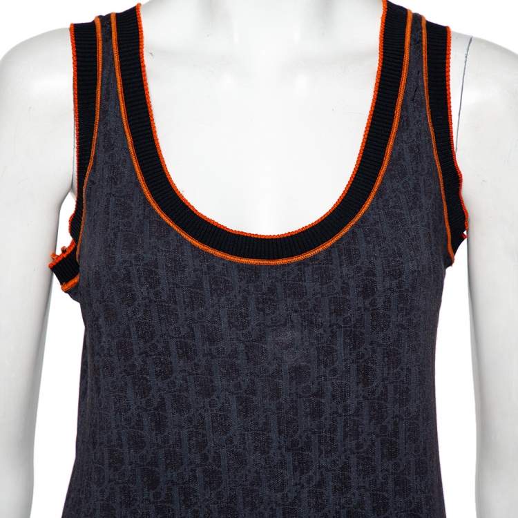 Pre Owned Christian Dior Navy Blue Oblique monogram Jersey Tank Top M